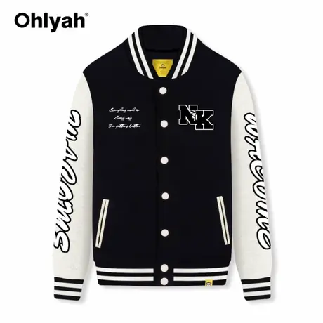 Ohlyah潮牌休闲棒球服男女同款2023秋季新款美式拼色宽松小众外套商品大图
