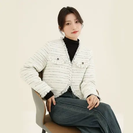 韩潮袭人法式小香风V领短外套女2023秋冬新款高级感休闲小西装图片