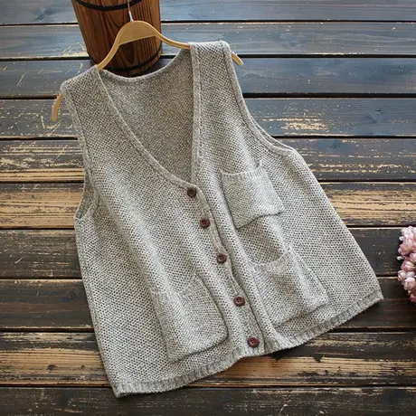 日系宽松针织背心马夹2022春季新款针织马甲复古休闲春秋外搭短款商品大图