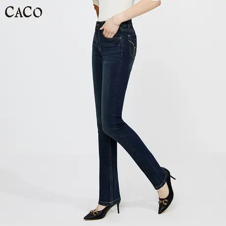 直筒裤女长裤女设计感显瘦牛仔裤烫珠绣花加长高腰窄版烟管裤商品大图