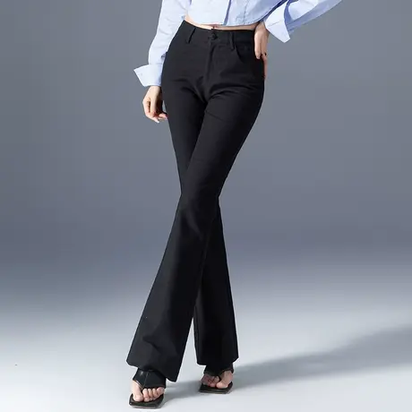 高腰微喇牛仔裤女2023年新款春夏薄款黑色裤子窄版直筒长裤喇叭裤商品大图