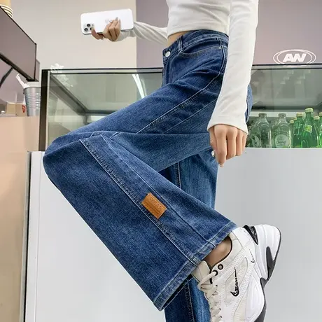 阔腿牛仔裤女秋冬2023年新款高腰宽松显瘦ins百搭复古直筒长裤潮商品大图