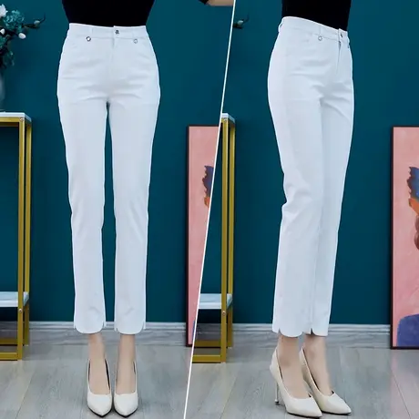 白色西装裤女春秋2023新款高腰直筒西裤宽松显瘦垂感九分烟管裤子图片