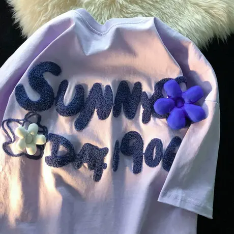 短袖t恤女2022早春新款半袖宽松韩版bf慵懒风chic港味上衣服ins潮商品大图