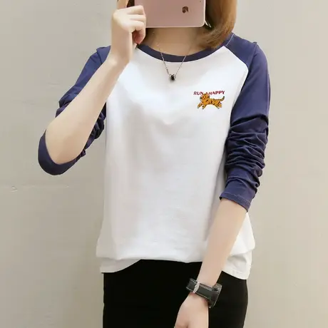 长袖T恤女纯棉印花打底衫2022年秋季新款宽松百搭设计感小众上衣图片