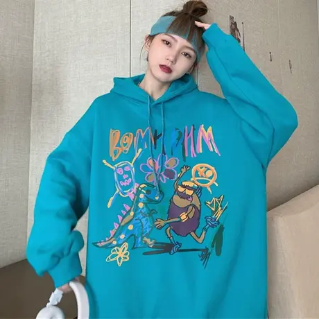 女士卫衣2020新款秋冬ins韩版宽松bf慵懒风加绒加厚waitmore外套商品大图