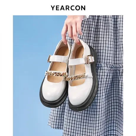 意尔康复古厚底玛丽珍女鞋2023秋新款小皮鞋女圆头百搭洛丽塔单鞋商品大图