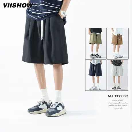 VIISHOW日系工装短裤男夏季宽松纯色百搭薄款直筒运动五分休闲裤商品大图