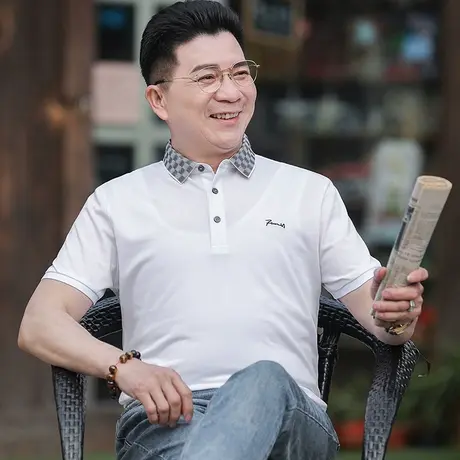 爸爸装短袖冰丝光棉t恤薄款翻领夏季中老年男士Polo衫纯色上衣服图片