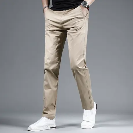 卡其色男士休闲裤夏季薄款2023新款修身直筒弹力百搭商务男生裤子商品大图