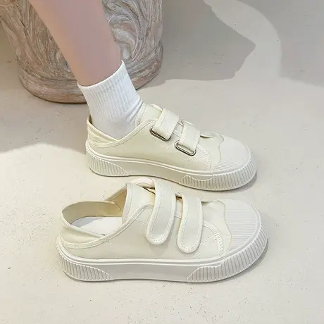 厚底帆布鞋女2023年新款春秋魔术贴饼干女鞋秋款透气潮ins小白鞋图片