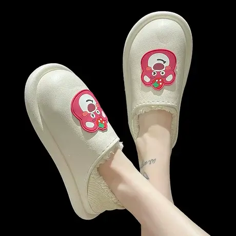 棉拖鞋女冬季外穿卡通可爱小熊厚底防滑防水室内加绒保暖包跟棉鞋商品大图