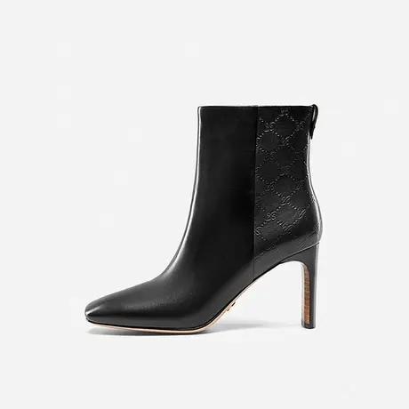 Nine West/玖熙2022年秋冬新款时装靴女牛皮压花纹短靴高跟靴子图片