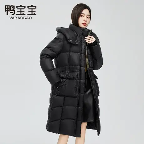 鸭宝宝泡芙黑金系列羽绒服女冬季中长款黑色连帽宽松加厚保暖外套商品大图