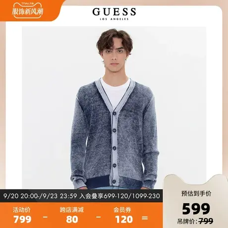 GUESS23新秋男士新潮复古休闲渐变撞色开衫针织毛衣-M3YR13Z30W0图片