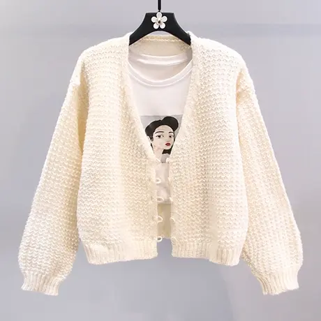 温柔风日系V领毛衣外套女秋冬2023年新款宽松设计感洋气针织开衫图片