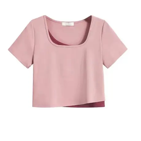 法式正肩假两件套短袖t恤女夏季辣妹设计感小众别致独特短款上衣图片