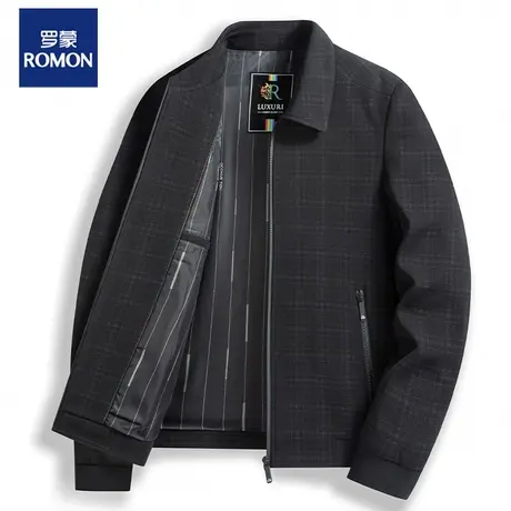 罗蒙爸爸装夹克衫春秋季2023新款中老年男士翻领商务行政干部外套图片