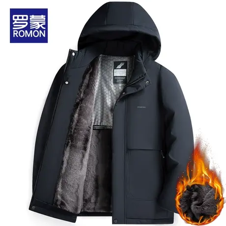 罗蒙棉服男士加绒外套中老年保暖秋冬装派克服爸爸棉衣防风棉袄男图片