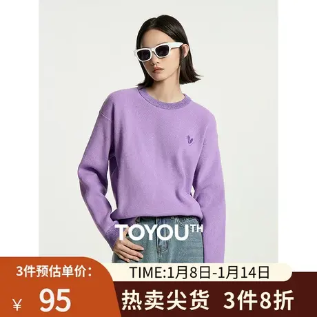 TOYOUTH初语撞色包边圆领宽松针织衫女2023秋季新款打底外穿毛衣商品大图