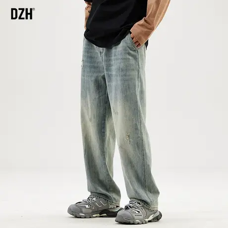 男士水洗复古做旧牛仔裤男春秋款直筒宽松2023新款休闲长裤阔腿裤商品大图