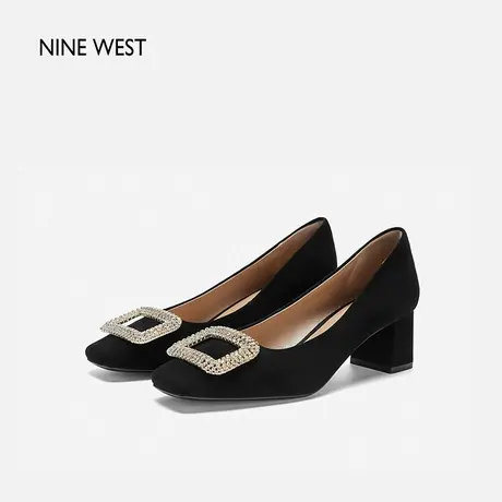 Nine West/玖熙2025夏季新款粗跟高跟鞋女配裙子方头女士气质单鞋图片