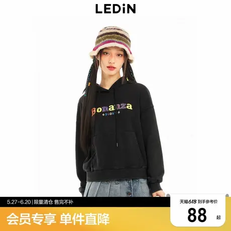 乐町印花休闲连帽卫衣女彩字水洗宽松卫衣C2CRD4114图片