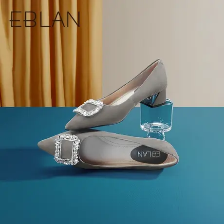 伊伴2023春季女鞋粗跟方扣单鞋气质通勤百搭单鞋低跟婚鞋宴会鞋商品大图