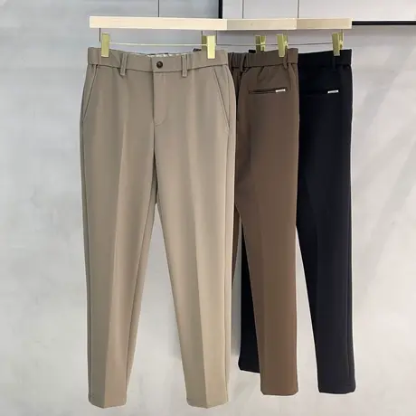 松紧腰秋季垂感抗皱免烫西裤男九分裤直筒通勤长裤男士商务休闲裤商品大图