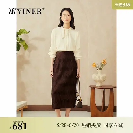 YINER音儿专选2025春季新款不对称飘带缎面衬衫简约职场上衣商品大图