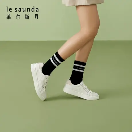 莱尔斯丹商场同款时尚圆头休闲运动厚底低帮小白板鞋女鞋5M29601商品大图