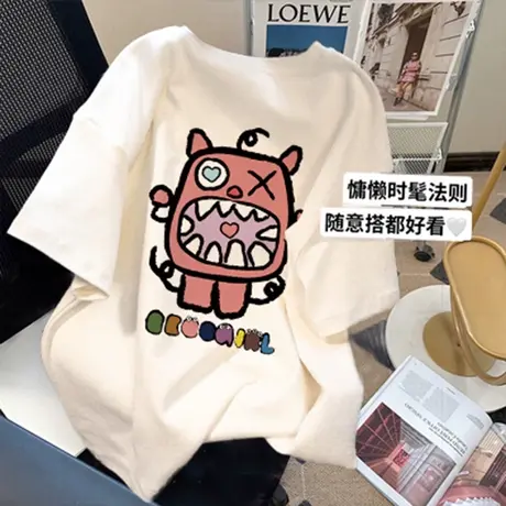 卡通t恤女夏纯棉新款oversize宽松显瘦短袖大码ins潮闺蜜减龄上衣商品大图