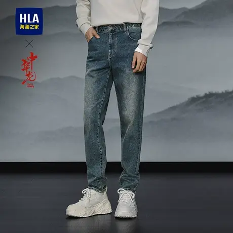 HLA/海澜之家中华龙牛仔裤2025春夏新款五袋款窄脚时尚有型裤子男图片