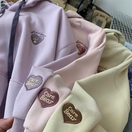 2023早春新款上衣中长款连帽卫衣女遮屁股设计感小众刺绣草莓熊商品大图