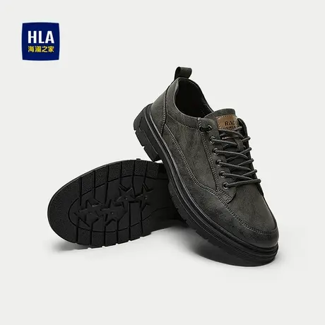 HLA/海澜之家抽绳系带休闲鞋25新款加宽楦型平跟时尚运动工装鞋男商品大图