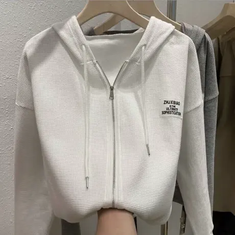 华夫格薄款卫衣女2023春秋季新款宽松百搭ins潮牌连帽衫上衣外套商品大图