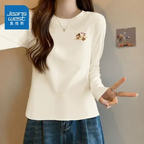 NOE真维斯长袖t恤女2025新款秋冬季爆款青少年宽松打底休闲上衣商品大图