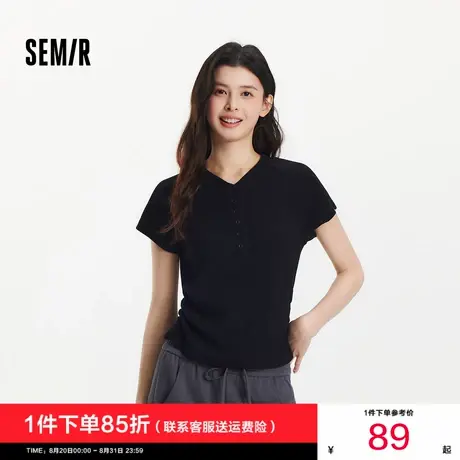 [商场同款]森马短袖T恤女短款亨利领夏季2025新款修身插肩袖上衣商品大图