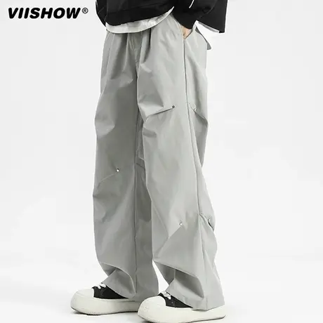 VIISHOW冲锋裤子男款秋季美式机能设计感伞兵裤宽松阔腿休闲长裤商品大图