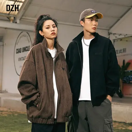情侣麂皮绒外套男春秋潮高级感男装2023新款立领飞行员夹克情侣装商品大图