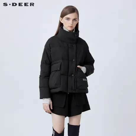 sdeer圣迪奥女装个性高领撞色字母立体口袋短款羽绒服S21482452图片