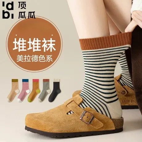 顶瓜瓜袜子女秋冬复古条纹美拉德ins潮韩版时尚百搭少女中筒棉袜商品大图