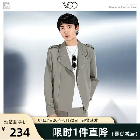 VGO夹克男春装复古抗皱廓形短款工装机车夹克男休闲春秋男士外套图片
