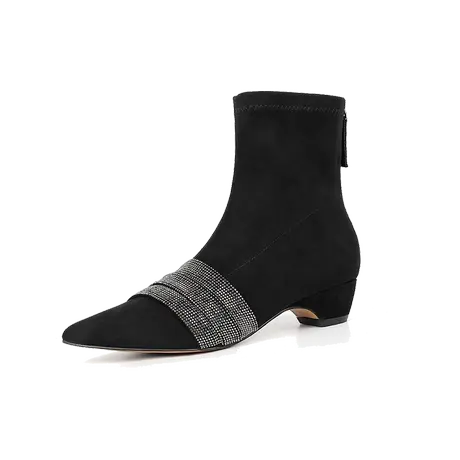 奥莱专供Nine West/玖熙尖头水钻弹力瘦瘦靴袜靴女士短靴粗跟靴子图片