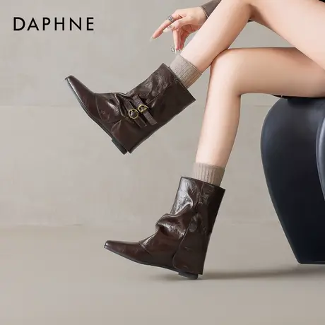 达芙妮棕色尖头裤管靴小短靴2026新款女款秋冬季加绒女靴子巨好看商品大图