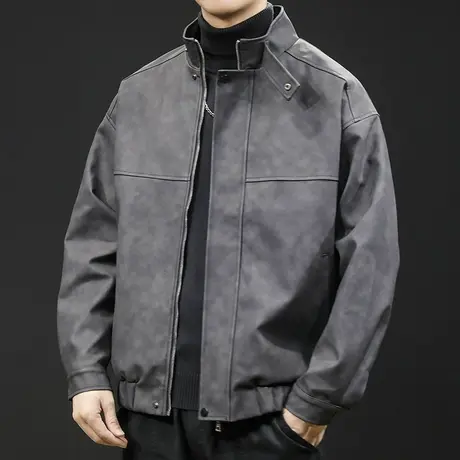 机车皮衣外套男2023新款春秋季高级感美式复古男士飞行员夹克大码图片