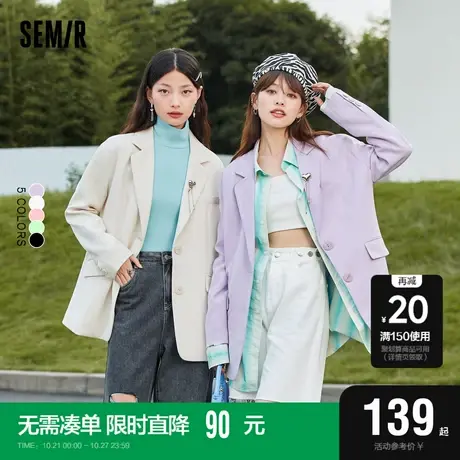 森马外套女中长款纯色通勤宽松2022秋季新款帅气简约西服百搭高街商品大图