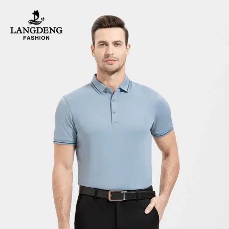浪登2023夏新款男士休闲商务短袖Polo衫含桑蚕丝纯色透气t恤衫男图片
