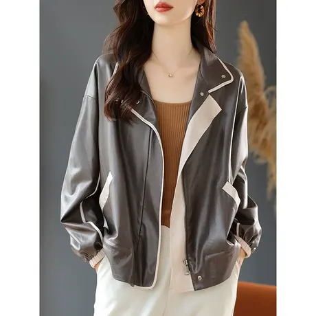 宝诗黎翻领宽松气质短款包边外套女时尚落肩开衫上衣2023秋季新款商品大图