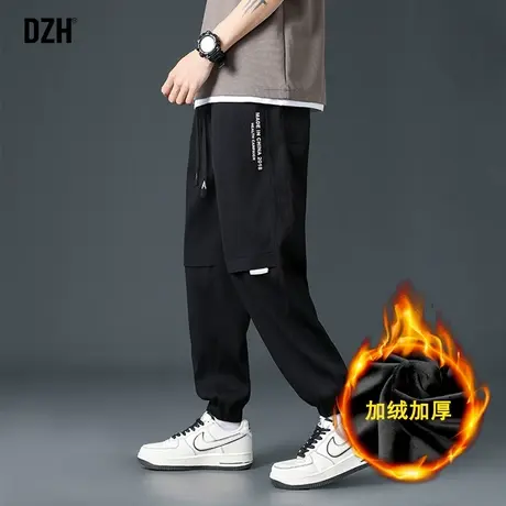 男士黑色束脚卫裤男冬季加绒加厚宽松运动裤2023新款冬天裤子男款图片